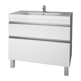 Тумба Dreja GRACE PLUS, 90 см, 2 ящика, с опорами, белый глянец и раковина Грэйс 90 см, 99.0906 + 641617 - фото, отзывы, цена